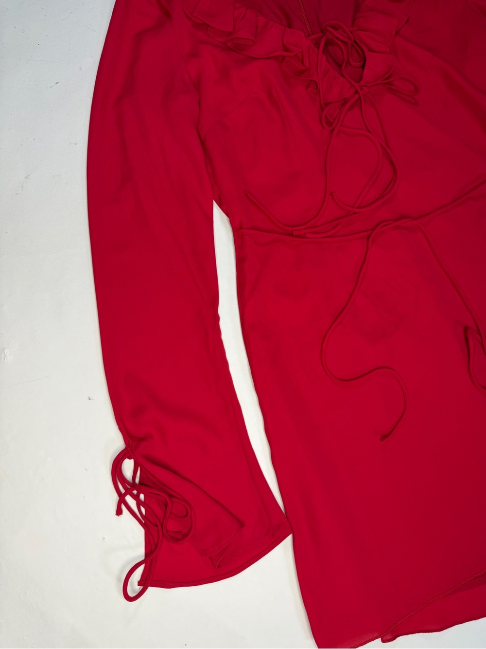 Red Ruffle Tie-Front Mini Dress - Picture 5 of 7